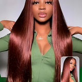 Wavymy Wear Go Reddish Brown Color Glueless Wig 4x6 Lace Dome Cap Straight Wigs 180% Density
