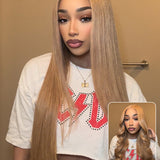 Wavymy 27 Colored Honey Blonde  Straight Wear Go Wigs Glueless 7x5 Lace Closure Wig 180% Density