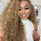 Wavymy #27 Colored Honey Blonde Water Wave Wear Go Wigs Glueless 6x4 Lace Closure Wig 180% Density