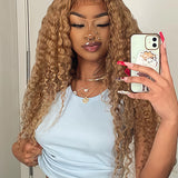 Wavymy #27 Colored Honey Blonde Water Wave Wear Go Wigs Glueless 6x4 Lace Closure Wig 180% Density
