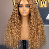 Wavymy #27 Colored Honey Blonde Water Wave Wear Go Wigs Glueless 7x5 Lace Closure Wig 180% Density