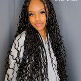Wavymy 36 Inches Small Triangle Knotless Box Braids With Water Wave Ends Braided Wig