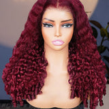 Wavymy 99J Burgundy Burmese Curly M-Cap 9x6 Pre-Cut Lace Wear & Go Wig Beginner Friendly 180% Density