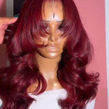 Wavymy 99J Burgundy Layered Cut Loose Wave Wear Go Glueless Wigs 6x4 Lace Closure Wigs 180% Density