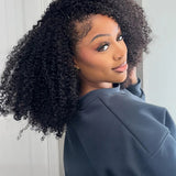 Wavymy Afro Curly 3 In 1 Half Wig Upgrade Drawstring No Lace No Glue Human Hair Wigs 180% Density