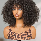Wavymy Afro Curly Wigs With Bangs Machine Made Human Hair 180% Wigs