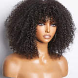 Wavymy Afro Curly Wigs With Bangs Machine Made Human Hair 180% Wigs