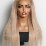 Wavymy Ash Blonde Straight Hair 7x5 Pre-Cut Lace Pre-Plucked Wear Go Glueless Wig 180% Density