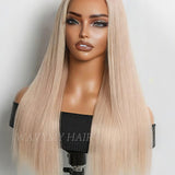 Wavymy Ash Blonde Straight Hair 7x5 Pre-Cut Lace Pre-Plucked Wear Go Glueless Wig 180% Density