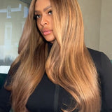 Wavymy Blonde Brown Highlight Body Wave Wear Go Glueless Wig 7x5 Lace Human Hair Wigs