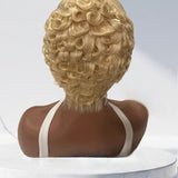 Wavymy Blonde Curly Pixie Wig with Brown Roots 13x4 Lace Frontal Pre-styled Wig 180% Density