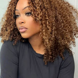 Wavymy Blonde Highlight Afro Kinky Curly 7x5 Lace Glueless Wigs Wear & Go Wigs Dome Cap 180% Density Layered Curly Hairstyle
