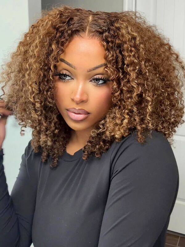 Blonde Highlight Kinky Curly 7x5 Lace Glueless Wigs