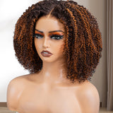 Wavymy Blonde Highlights Afro Curly Pre-cut Lace Wear Go 6x4 Lace Wigs Dome Cap Glueless Wigs Layered Curly Custom Color Wigs 200% Density