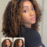 Wavymy Blonde Highlights Afro Kinky Curly 7x5 Lace Glueless Wigs Wear & Go Wigs Dome Cap Layered Curly Hairstyle