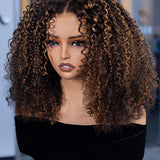 Wavymy Blonde Highlights Afro Kinky Curly 7x5 Lace Glueless Wigs Wear & Go Wigs Dome Cap Layered Curly Hairstyle