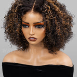 Wavymy Blonde Highlights Afro Kinky Curly 7x5 Lace Glueless Wigs Wear & Go Wigs Dome Cap Layered Curly Hairstyle