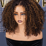Wavymy Blonde Highlights Afro Kinky Curly 7x5 Lace Glueless Wigs Wear & Go Wigs Dome Cap Layered Curly Hairstyle