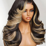 Wavymy Blonde Highlights Layer Pre-styled Side Part Wig Wear Go Glueless 7x5 Lace Closure Wigs
