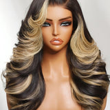 Wavymy Blonde Highlights Layer Pre-styled Side Part Wig Wear Go Glueless 7x5 Lace Closure Wigs