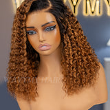 Wavymy Blonde Highlights Water Wave with Black Roots 7x5 Lace Wigs Wear & Go Glueless Wigs Human Hair 180% Density