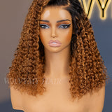 Wavymy Blonde Highlights Water Wave with Black Roots 7x5 Lace Wigs Wear & Go Glueless Wigs Human Hair 180% Density