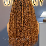 Wavymy Blonde Highlights Water Wave with Black Roots 7x5 Lace Wigs Wear & Go Glueless Wigs Human Hair 180% Density