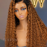 Wavymy Blonde Highlights Water Wave with Black Roots 7x5 Lace Wigs Wear & Go Glueless Wigs Human Hair 180% Density