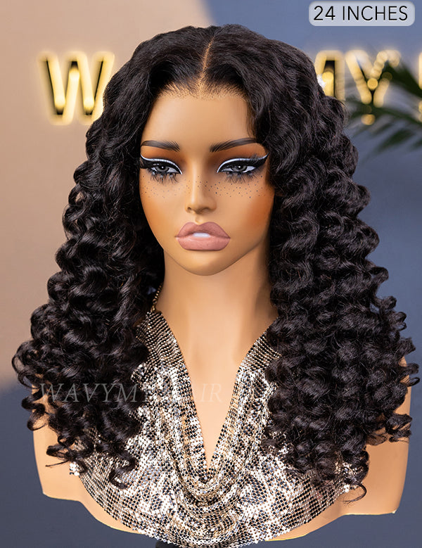 Wavymy Bouncy Wand Curly 7x5 Lace Wig Wear & Go Glueless Wigs Human Hair 180% Density