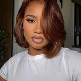 Wavymy Brown Blowout Layered Wave Bob Wigs M-Cap 9x6 Pre-Cut Lace Wear Go Glueless Wigs 180% Density