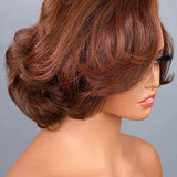 Wavymy Brown Blowout Layered Wave Bob Wigs M-Cap 9x6 Pre-Cut Lace Wear Go Glueless Wigs 180% Density