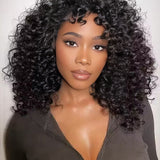 Wavymy Buncy Curly Wigs With Bangs Full Machine Made Human Hair 250% Density Wigs