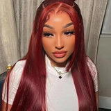 Wavymy Burgundy 99J Straight Hair 13x6 Max Lace Frontal Wig Drawstring Wear & Go Dome Cap Glueless Wigs 180% Density