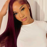 Wavymy Burgundy 99J Straight Hair 13x6 Max Lace Frontal Wig Drawstring Wear & Go Dome Cap Glueless Wigs 180% Density