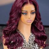 Wavymy Burgundy Cherry Color Body Wave Wear Go Glueless 7x5 Lace Wigs Human Hair Wigs