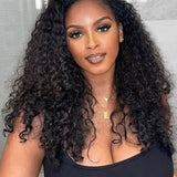 Wavymy Burmese Curly Drawstring Half Wigs Seamless Flip Over Wig Beginner Friendly No Lace No Glue Human Hair 180% Density