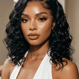 Wavymy C-Part Loose Wavy Bob Drawstring Wig Pre-bleached Wear Go Glueless 7x5 Lace Closure Wigs 180% Density