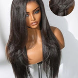 Wavymy C-Part Yaki Straight Layered Cut Pre-Styled Wear Go Glueless 7x5 Lace Wig Human Hair Wig