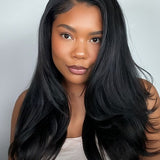 Wavymy C-Part Yaki Straight Layered Cut Pre-Styled Wear Go Glueless 7x5 Lace Wig Human Hair Wig