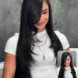 Wavymy C-Part Yaki Straight Layered Cut Pre-Styled Wear Go Glueless 7x5 Lace Wig Human Hair Wig