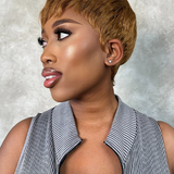 Wavymy Chestnut Brown Straight Pixie Wig Pre-styled Wig Human Hair Machine Made Short Pixie