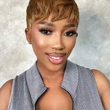 Wavymy Chestnut Brown Straight Pixie Wig Pre-styled Wig Human Hair Machine Made Short Pixie