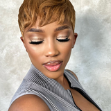 Wavymy Chestnut Brown Straight Pixie Wig Pre-styled Wig Human Hair Machine Made Short Pixie