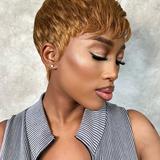 Wavymy Chestnut Brown Straight Pixie Wig Pre-styled Wig Human Hair Machine Made Short Pixie