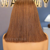 Wavymy Chestnut Brown Yaki Straight Layered Cut Silky Bob Wig 9x6 T-Part Lace Wig Drawstring Wear Go Glueless Wigs 180% Density