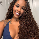 Wavymy Chocolate Brown Burmese Curly Feather Crochet Human Hair Boho Braids Hair Extensions
