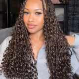 Wavymy Chocolate Brown Burmese Curly Feather Crochet Human Hair Boho Braids Hair Extensions