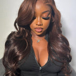 wear and go chocolate brown body wave 13x6 lace glueless curtain bangs wig