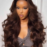human hair chocolate brown body wave 13x6 lace glueless curtain bangs wig