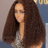 Wavymy Chocolate Brown Kinky Curly 7x5 Lace Wear Go Dome Cap Glueless Wig 180% Density